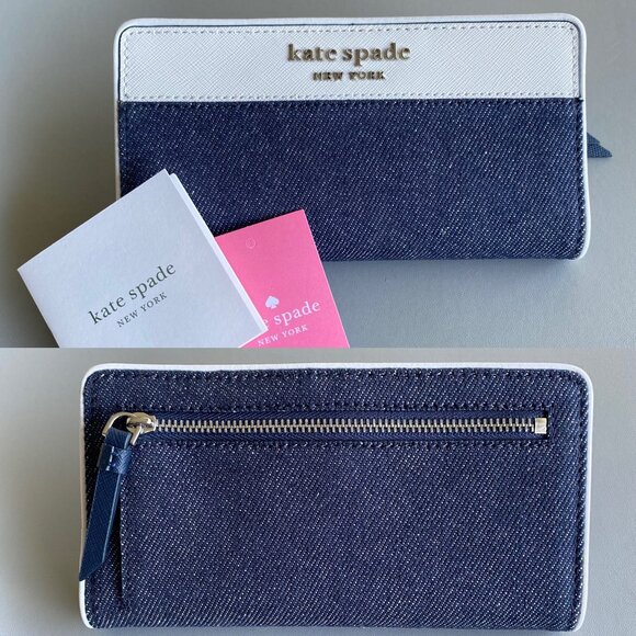 Kate Spade Slim Bifold Denim Leather Wallet NWT - Picture 1 of 8